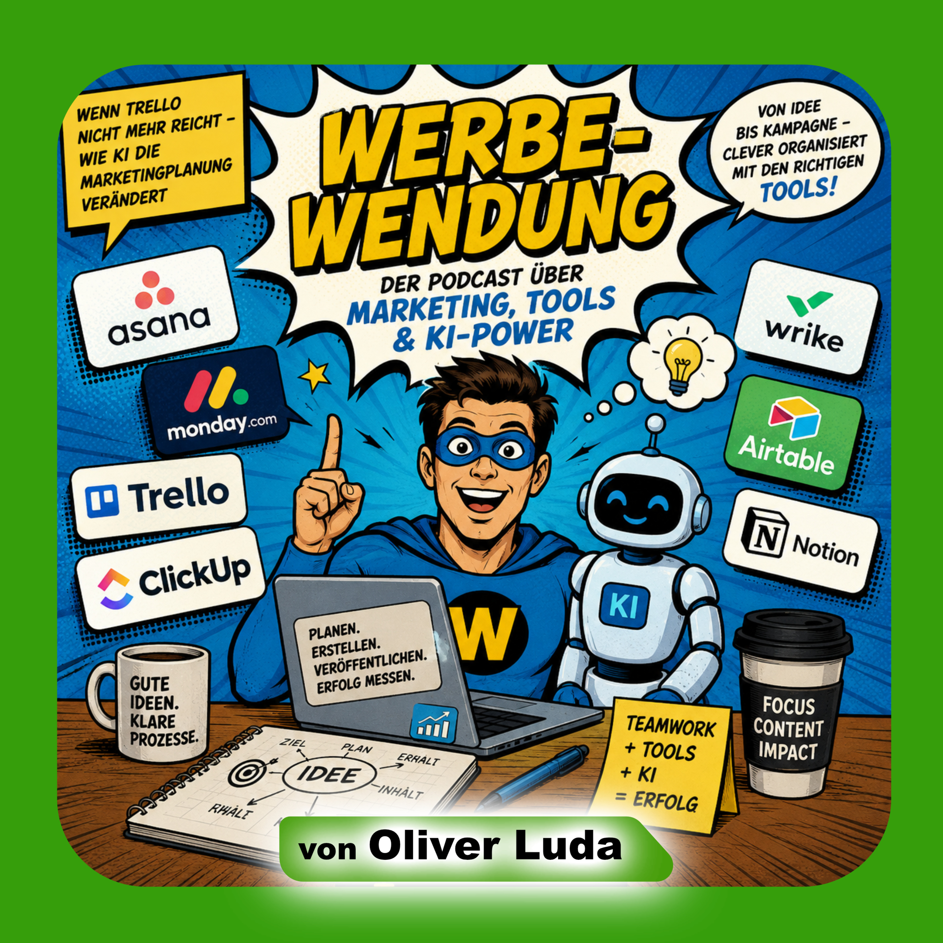 <p><strong>Vom Kanban-Board zum KI-Teamkollegen: Marketingplanung verändert sich gerade grundlegend.</strong></p><p><br></p><p>Trello, Asana, monday.com, ClickUp oder Wrike sind längst nicht mehr nur digitale Aufgabenlisten. Die großen Anbieter entwickeln ihre Plattformen zunehmend in Richtung KI-gestützter Arbeitskoordination: Briefings, Aufgaben, Statusberichte, Engpässe und Freigaben können künftig deutlich stärker automatisiert unterstützt werden.</p><p><br></p><p>Aber genau hier liegt der entscheidende Punkt: KI ersetzt keine klaren Prozesse. Sie verstärkt sie.</p><p><br></p><p>Wenn Zuständigkeiten, Deadlines, Briefings und Freigaben sauber organisiert sind, kann KI im Marketing enorme Entlastung bringen. Wenn die Abläufe chaotisch sind, wird das Chaos nur schneller und professioneller formuliert.</p><p><br></p><p>In der neuen Folge von <strong>Werbe-Wendung</strong> geht es darum, welche Projekttools für Marketingteams sinnvoll sind, warum man meist mehr als ein Werkzeug braucht — und weshalb KI-Agenten die Rolle von Projektmanagement in den kommenden Jahren deutlich verändern werden.</p><p><br></p><p>#trello #ClickUp #mondoay.com #asana #wrike #airtable #notion #gartner</p>

