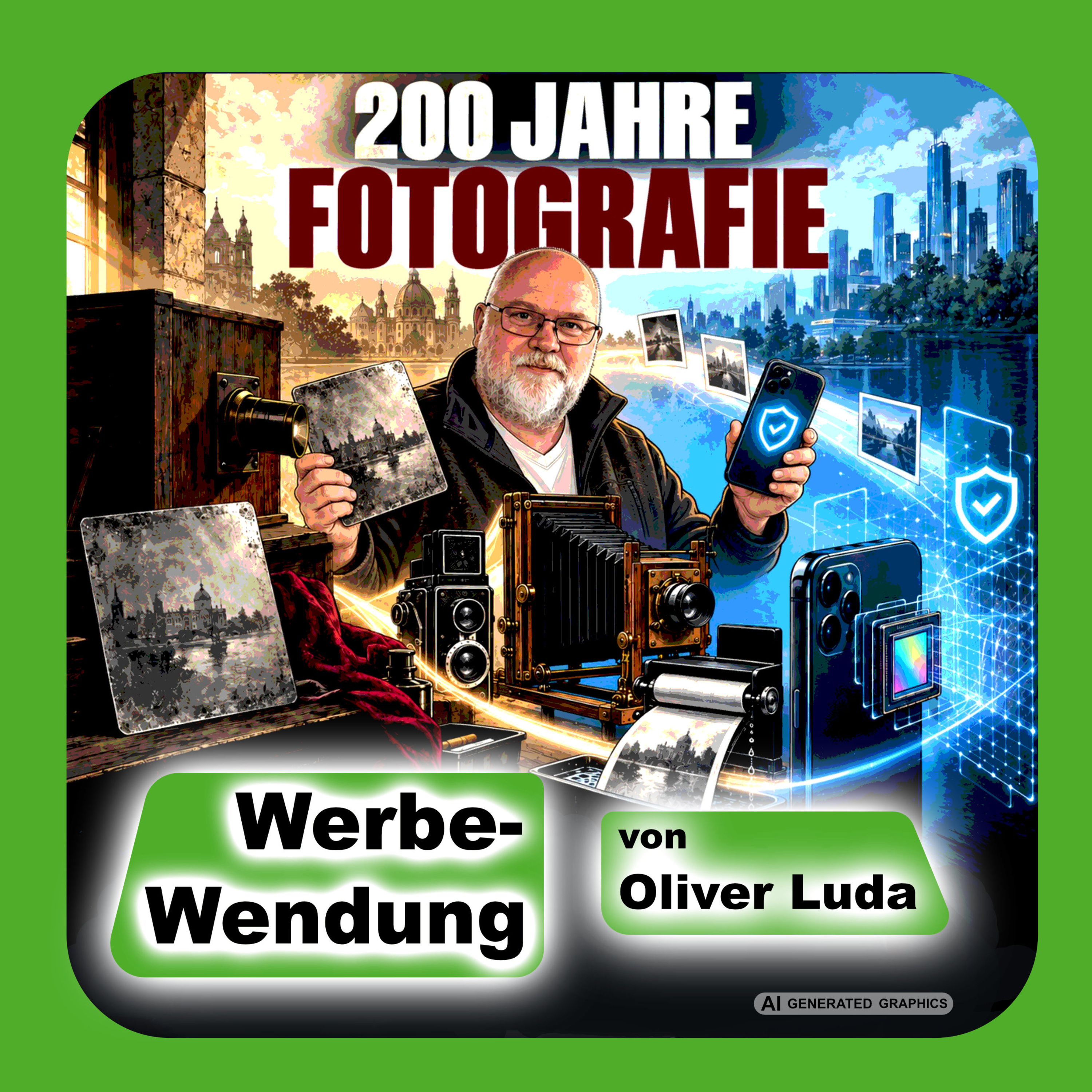 <p>📸 Von der Zinnplatte zum KI-Bild: Rund 200 Jahre Fotografie haben verändert, wie wir die Welt sehen – und woran wir uns erinnern.</p><p>In der neuen Folge der <strong>Werbe-Wendung</strong> verbinde ich Fotogeschichte mit meinen eigenen Erinnerungen: an die Rolleiflex meines Vaters, meine erste Agfa „Ritsch-ratsch“ und die Faszination eines Bildes, das bleibt.</p><p>Und ich frage: Was ist ein Foto noch wert, wenn die abgebildete Szene niemals existiert hat?</p><p>🎧 Jetzt reinhören!</p><p>P.S. Am Wochenende 10.-11. Oktober 2026 findet Gürzenich Köln die Fujikina, der Treff von allen Fujifilm-Fans statt.</p><p>#WerbeWendung #Fotografie #Fotogeschichte #KI #Kodak #Fujifilm #Apple #Plaubel #200Jahre_Fotografie</p>

